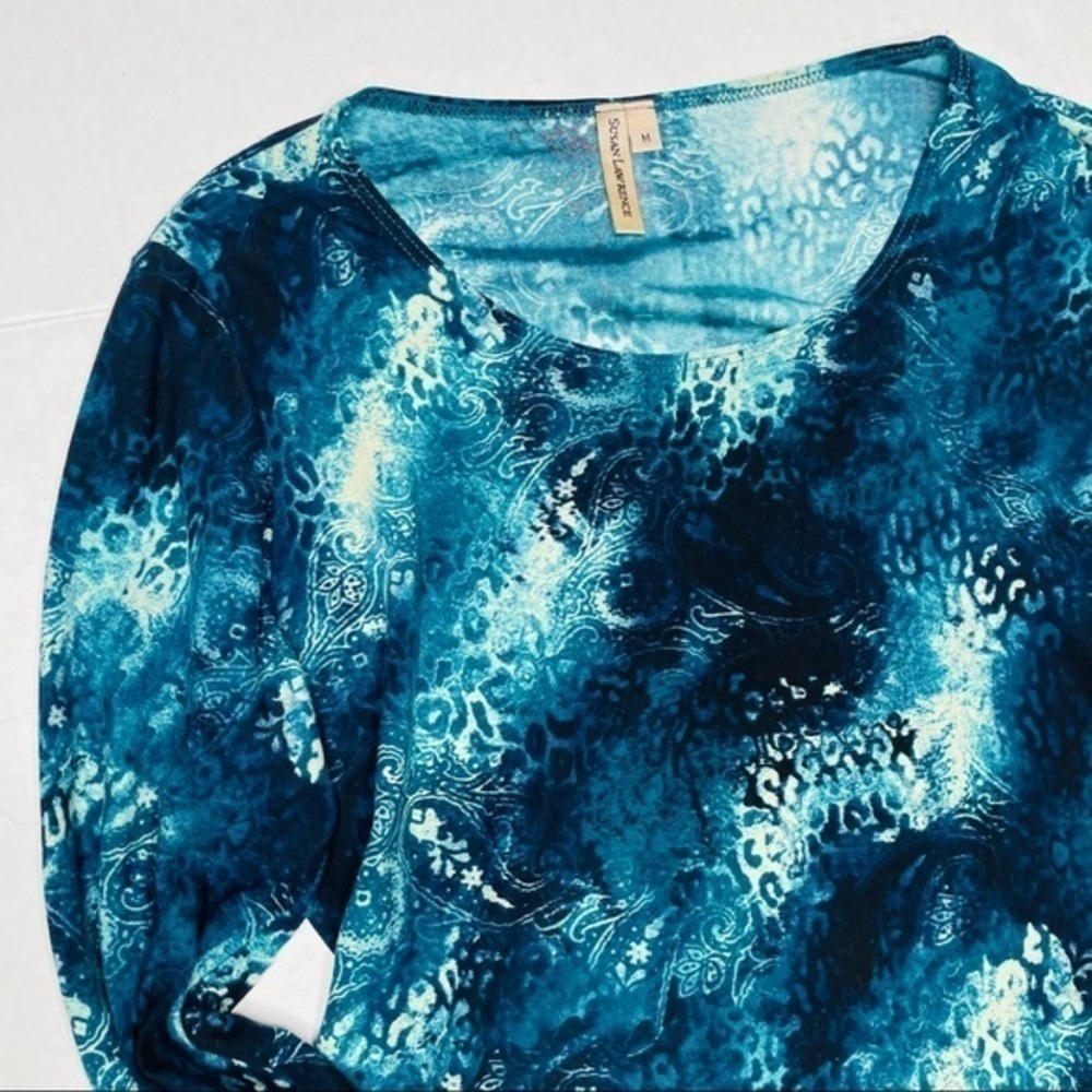 𝅺susan Lawrence Deep Teal Patterned Women’s Top - Picture 3 of 5